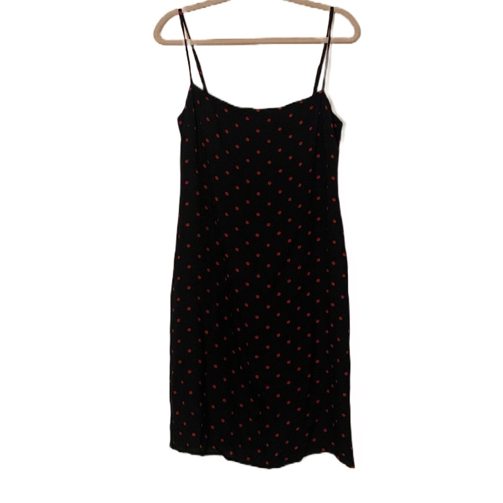 Reformation Black and Red Polka Dot Spaghetti Strap Slip Dress
